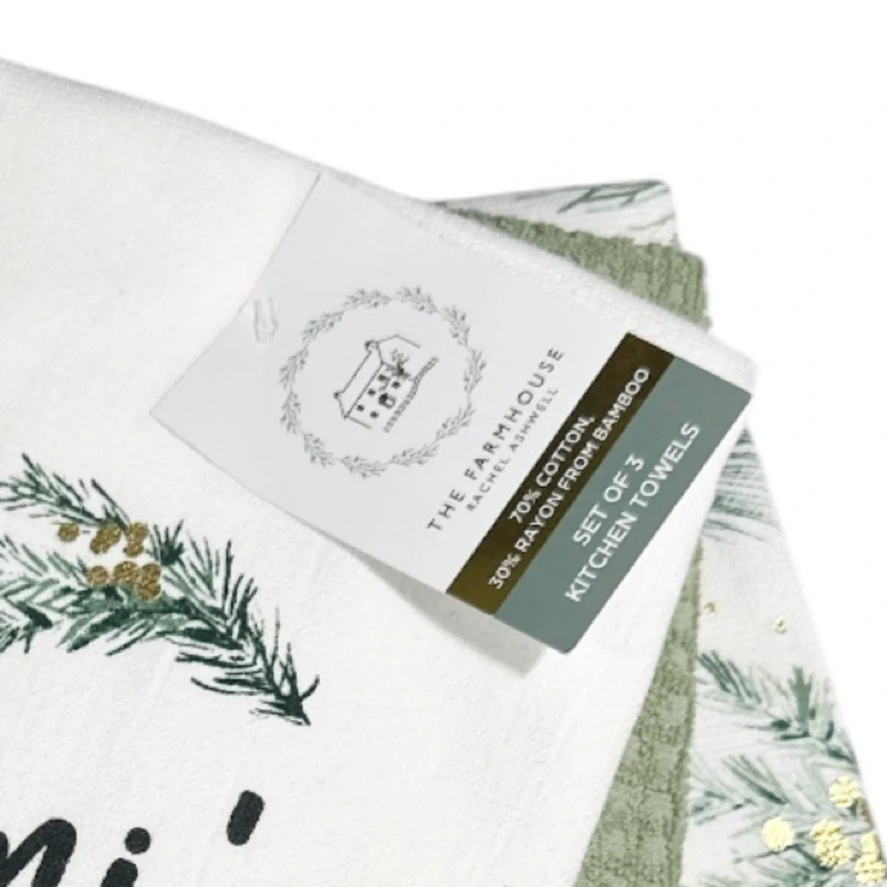 NEW The Farmhouse MIMI’S KITCHEN Christmas/Winter 3 pc Kitchen Towel Set/3